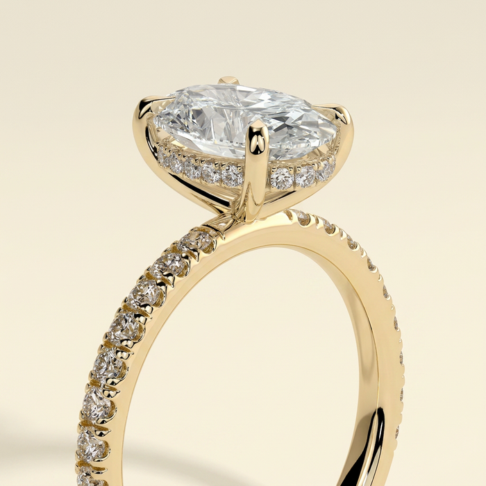 The Solisse - Oval Cut Lab Grown Diamond Hidden Halo Solitaire with Pave Band Engagement Ring