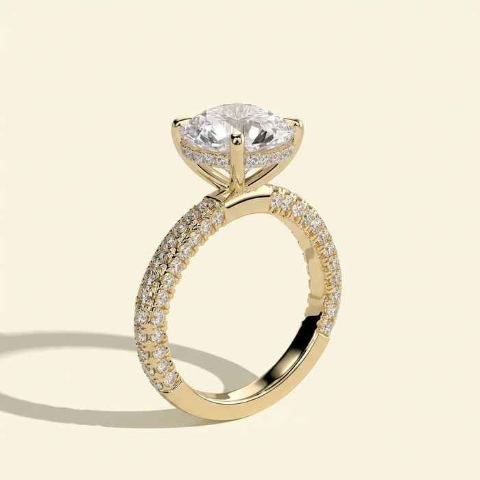 The Aster - Round Lab Grown Diamond Engagement Ring with Triple Pave Band