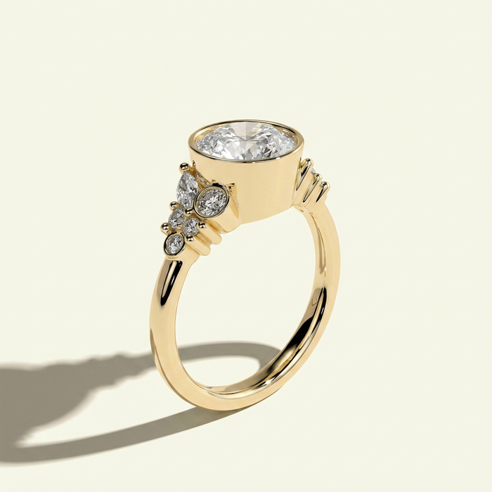 The Svea - Bezel Set Round Lab Grown Diamond Ring with Clustered Accents