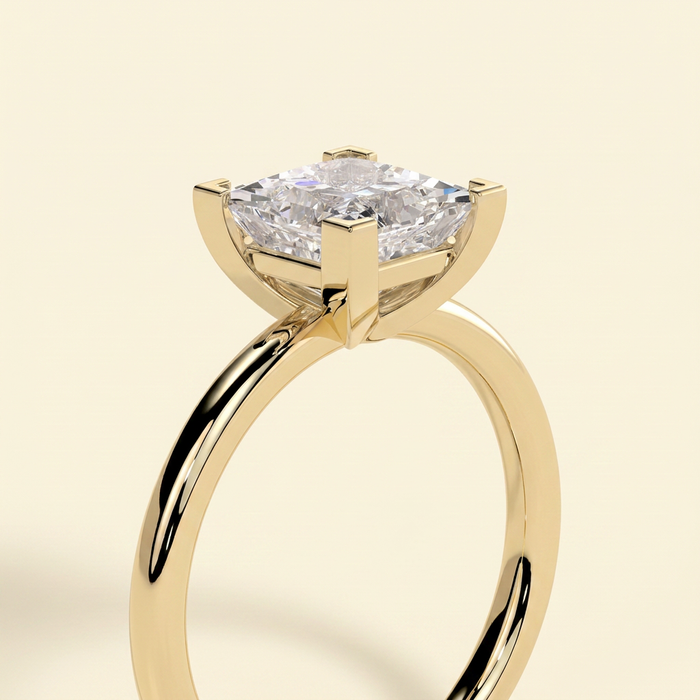 The Flore - Princess Cut Lab Grown Diamond Square Claw Basket Set Solitaire Engagement Ring