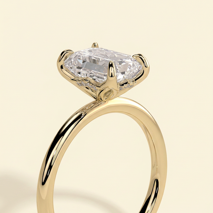 The Fara - Emerald Cut Lab Grown Diamond Solitaire Engagement Ring with Sculpted Petal Gallery