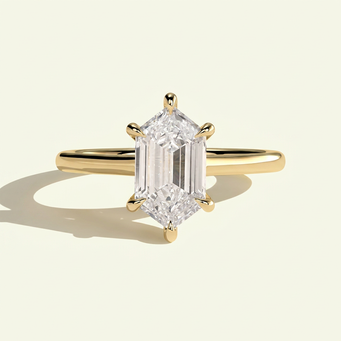 The Kira - Hexagon Cut Lab Grown Diamond Solitaire with Hidden Halo Ring