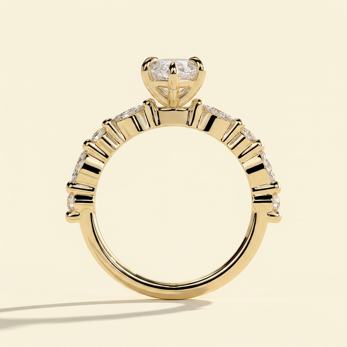 The Alina - Marquise Lab Diamond Solitaire with Marquise and Round Accent Stones Engagement Ring