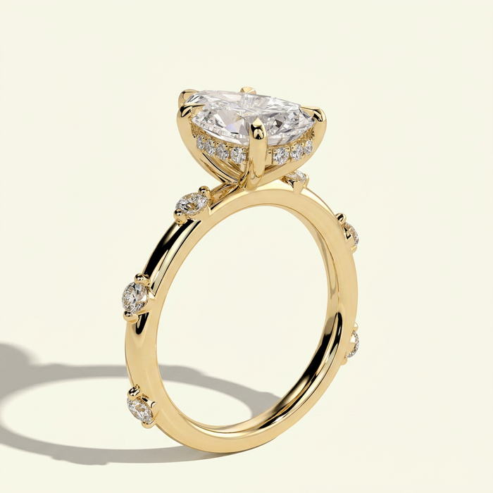 The Nixie - Pear Cut Lab Grown Diamond Ring with Hidden Halo and Accents