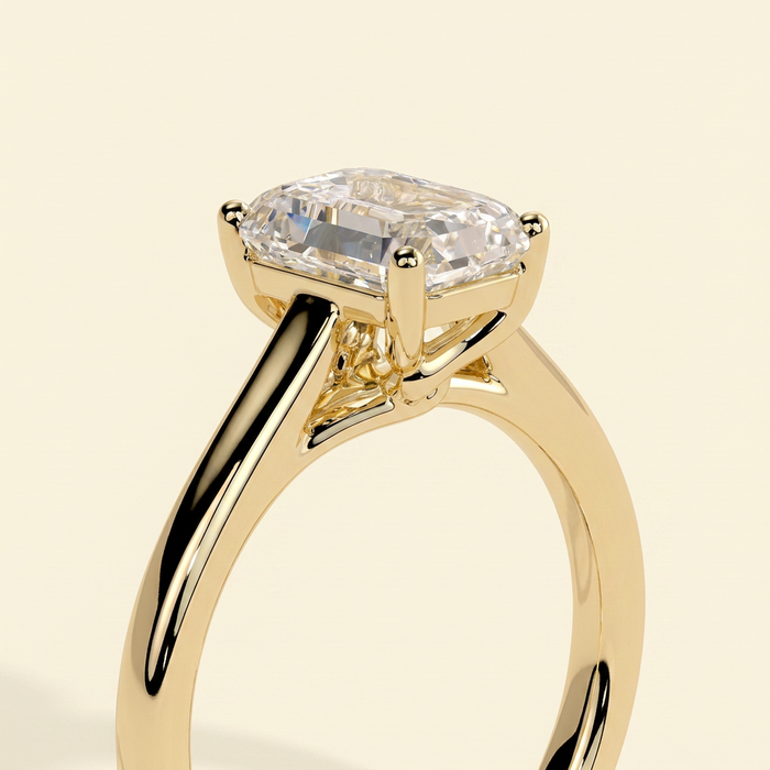 The Delia - Emerald Cut Lab Grown Diamond Four Claw Solitaire with Spiral Gallery Engagement Ring