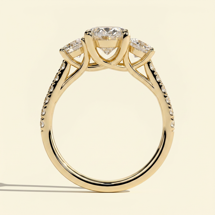 The Alba - Oval Lab Diamond Trilogy with Round Side Stones and Pave Band