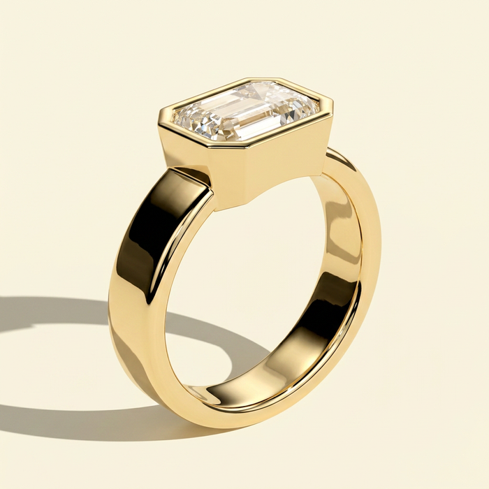 The Jules - East West Emerald Cut Lab Grown Diamond Bezel Engagement Ring