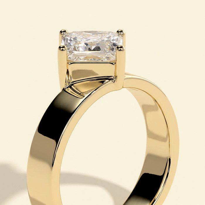 The Elodie - Princess Cut Lab Grown Diamond Solitaire Set on Point with Bold Cigar Band Engagement Ring