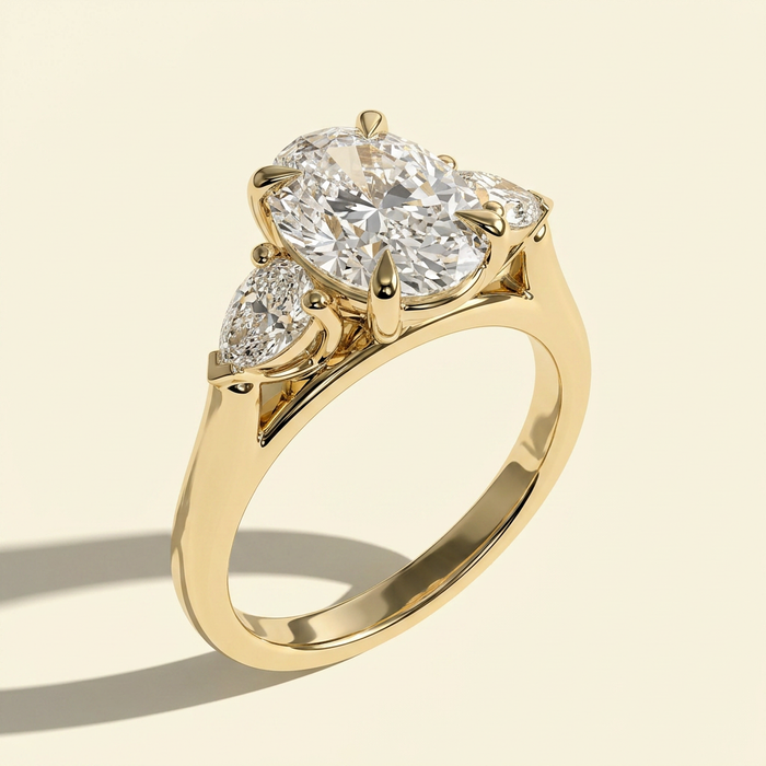 The Nevelle - Oval Lab Grown Diamond Cathedral Trilogy Ring with Pear Sides