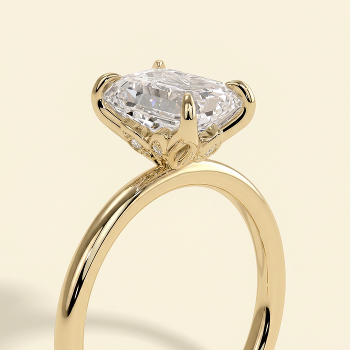 The Pura - Emerald Cut Lab Grown Diamond Solitaire with Petal Gallery Engagement Ring