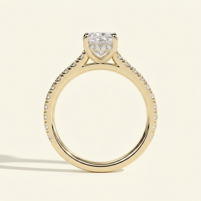 The Kiana - Elongated Cushion Lab Diamond Ring with Hidden Halo and Pave