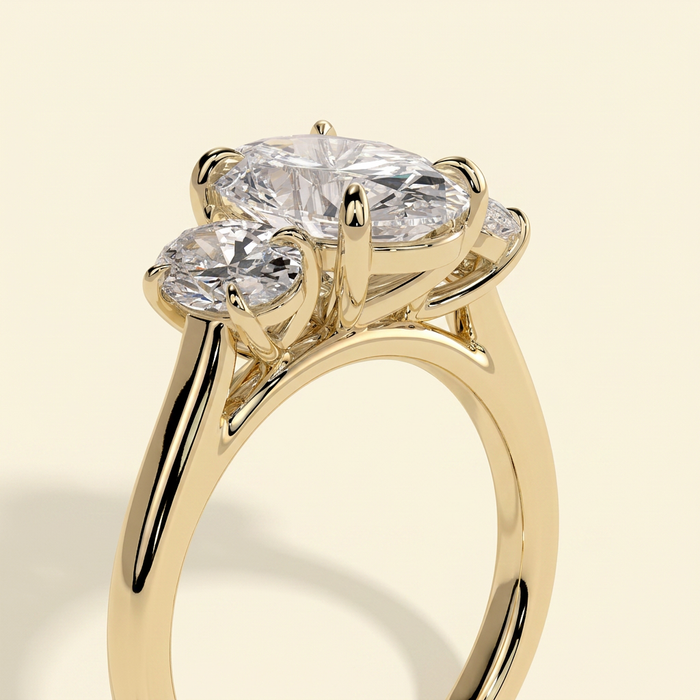 The Via - Oval Cut Lab Grown Diamond Three Stone Engagement Ring with Matching Oval Side Stones