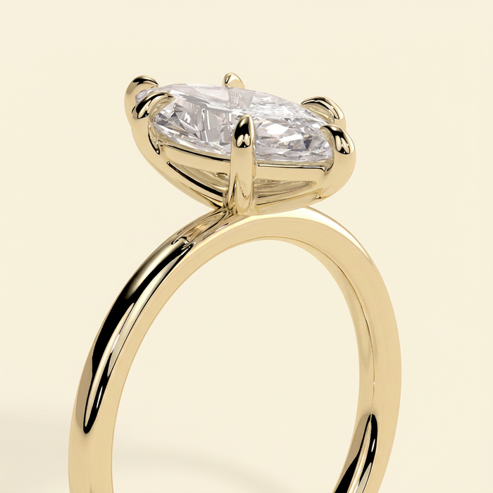 The Istra - Marquise Cut Lab Grown Diamond Six Claw Solitaire with Slim Band Engagement Ring