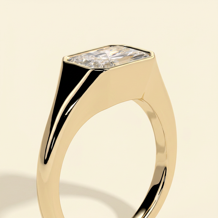 The Ciana - Radiant Cut Lab Grown Diamond East West Bezel Set Signet Band Engagement Ring