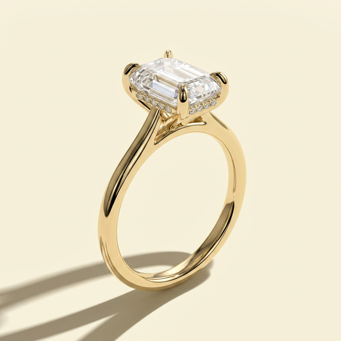 The Aurora - Emerald Cut Lab Grown Diamond Solitaire with Hidden Halo Ring