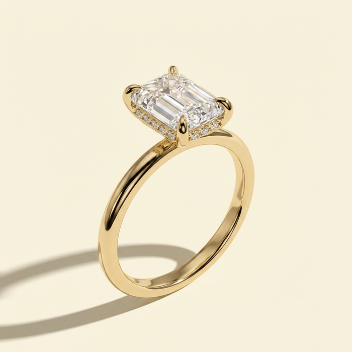 The Dea - Emerald Cut Lab Grown Diamond Solitaire with Hidden Halo Ring