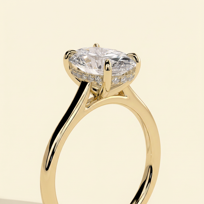 The Chiara - Oval Cut Lab Grown Diamond Hidden Halo Solitaire with Cathedral High Setting Engagement Ring