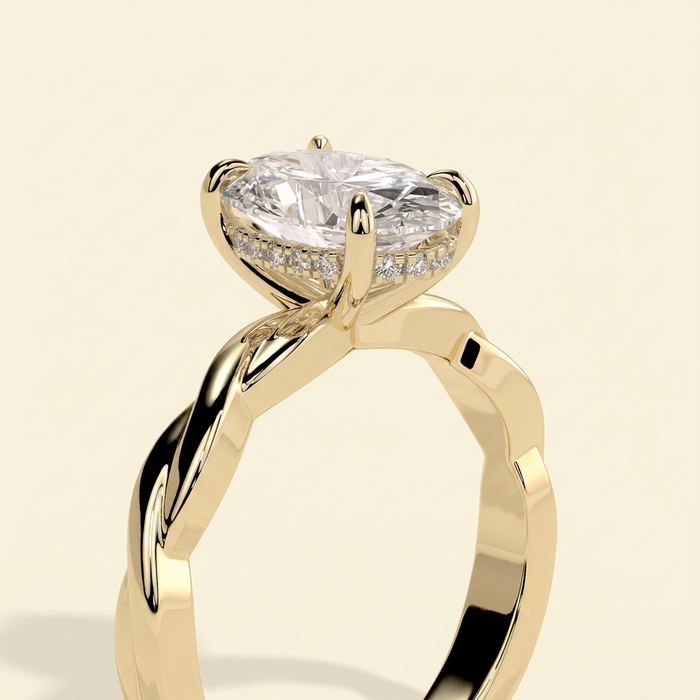 The Quiara - Oval Cut Lab Grown Diamond Hidden Halo Solitaire with Twisted Band Engagement Ring