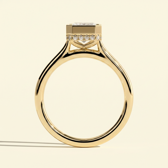 The Opaline - Radiant Cut Lab Grown Diamond Solitaire with Hidden Halo and Cathedral Setting Ring