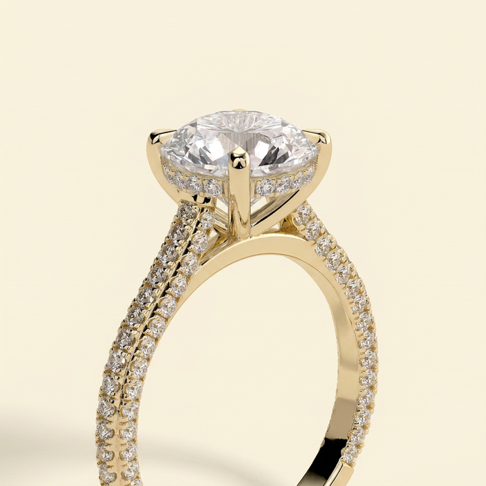 The Perla - Round Cut Lab Grown Diamond Solitaire with Hidden Halo and Cathedral Setting Ring