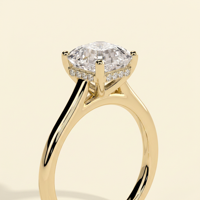 The Novalie - Asscher Cut Lab Grown Diamond Four Claw Hidden Halo Solitaire Engagement Ring