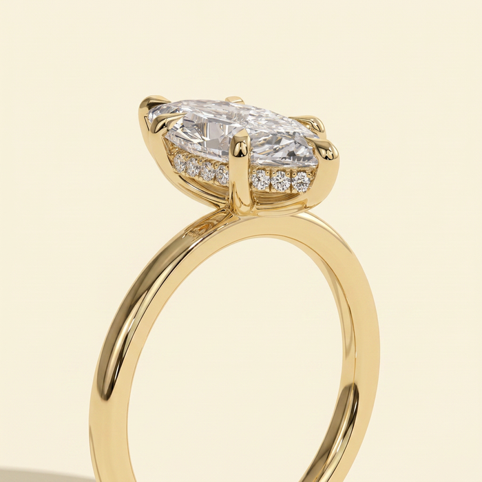 The Roselle - Marquise Cut Lab Grown Diamond Six Claw Solitaire with Hidden Halo Engagement Ring