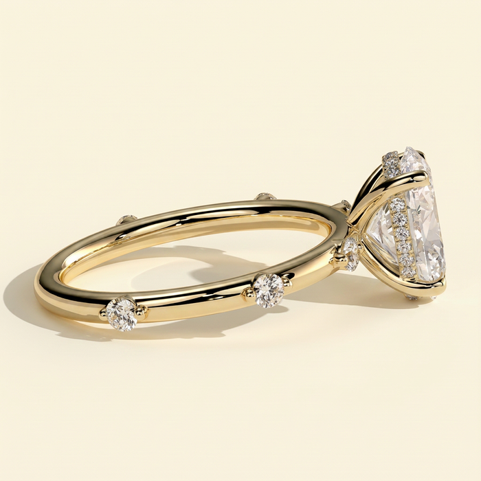 The Fiora - Oval Cut Lab Grown Diamond Solitaire with Hidden Halo Engagement Ring