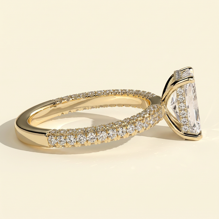 The Maia - Radiant Cut Lab Grown Diamond Hidden Halo Engagement Ring with Triple Pave Band