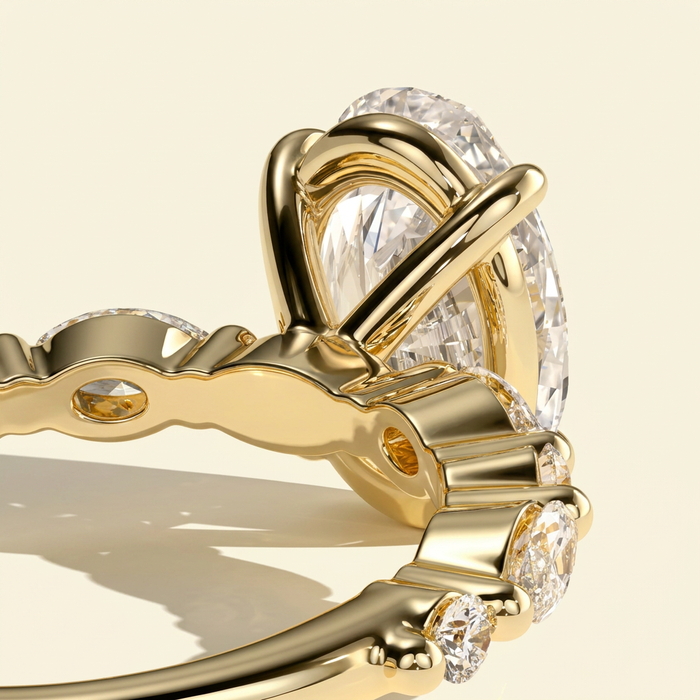 The Deva - Oval Lab Grown Diamond Ring with Marquise and Round Side Stones