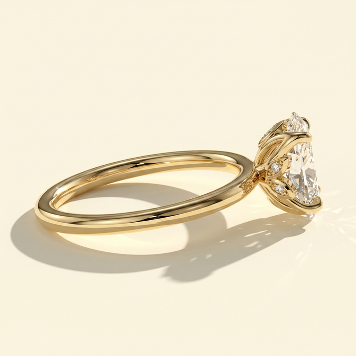 The Nyssa - Oval Lab Grown Diamond Ring with Petal Gallery and Leaf Detail