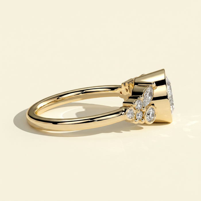 The Svea - Bezel Set Round Lab Grown Diamond Ring with Clustered Accents