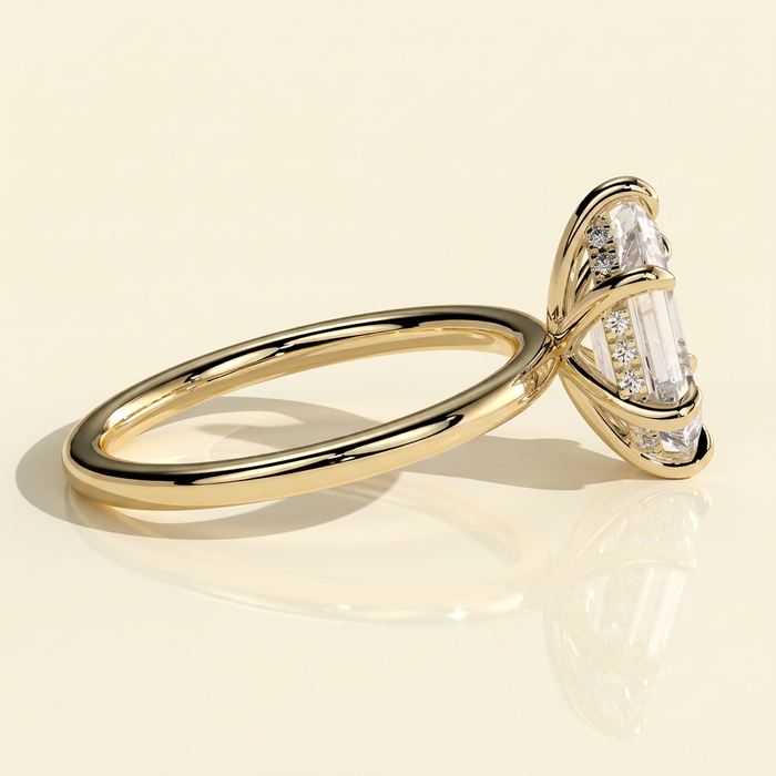 The Evina - Elongated Hexagon Cut Lab Grown Diamond Solitaire with Hidden Halo Engagement Ring