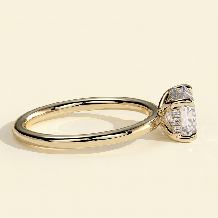 The Willa - Emerald Cut Lab Grown Diamond East West Solitaire with Hidden Halo Engagement Ring