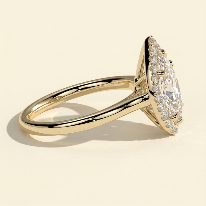 The Eleria - Pear Cut Lab Grown Diamond Five Claw Halo Engagement Ring with Cathedral High Setting