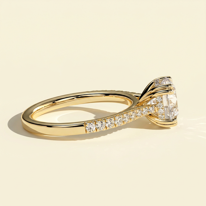 The Diela - Round Cut Lab Grown Diamond Ring with Hidden Halo & Pave Band