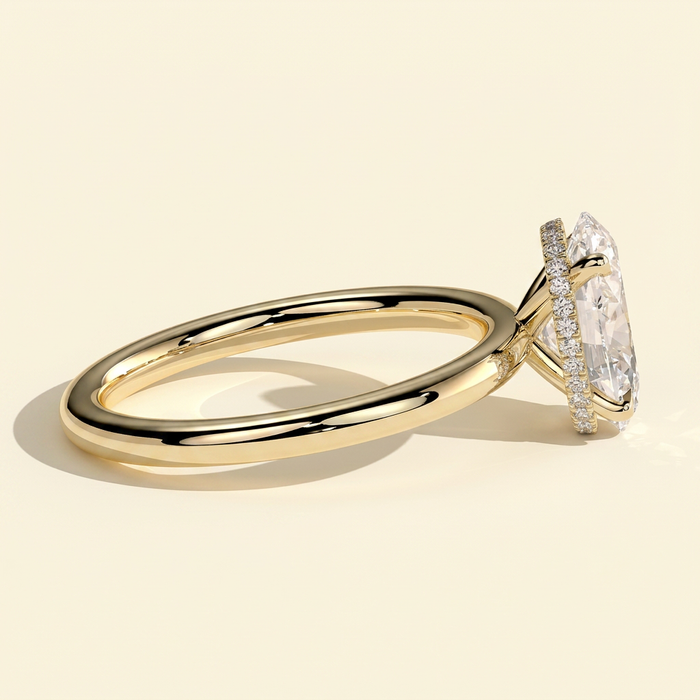 The Oriel - Oval Lab Grown Diamond Solitaire with Wrap Around Hidden Halo Engagement Ring
