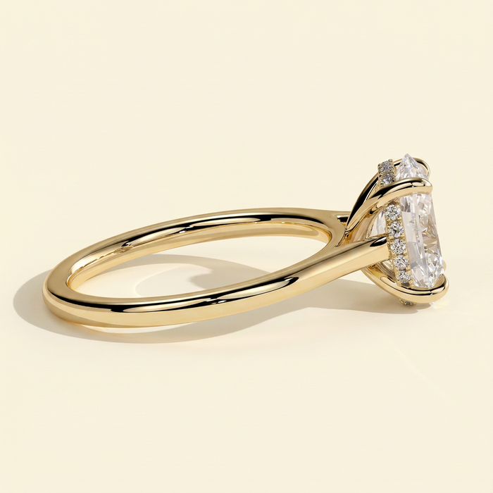The Chiara - Oval Cut Lab Grown Diamond Hidden Halo Solitaire with Cathedral High Setting Engagement Ring