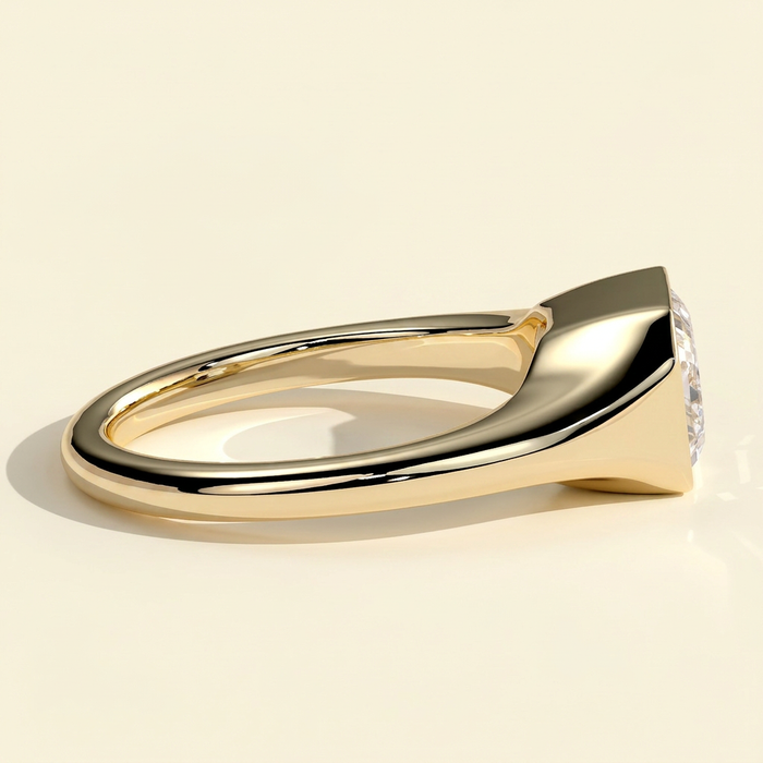 The Joia - Emerald Cut Lab Grown Diamond East West Bezel Set Solitaire with Signet Band Engagement Ring