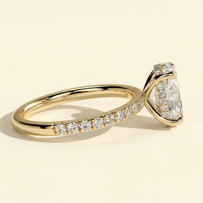The Solisse - Oval Cut Lab Grown Diamond Hidden Halo Solitaire with Pave Band Engagement Ring