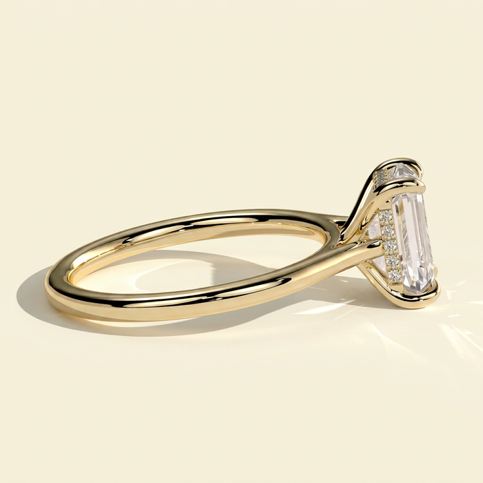 The Aurora - Emerald Cut Lab Grown Diamond Solitaire with Hidden Halo Ring