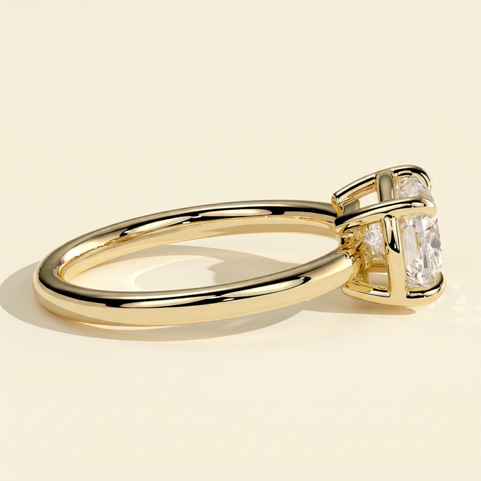The Vera - East West Elongated Cushion Cut Lab Diamond Solitaire with Bezel Frame Ring