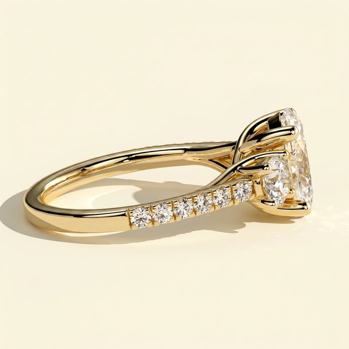 The Alba - Oval Lab Diamond Trilogy with Round Side Stones and Pave Band