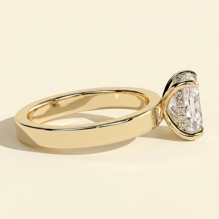 The Maris - Elongated Cushion Cut Lab Grown Diamond Hidden Halo Solitaire with Flat Cigar Band Engagement Ring