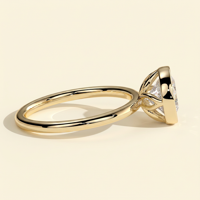 The Nayla - Round Cut Lab Grown Diamond Bezel Set Solitaire with Petal Gallery Engagement Ring