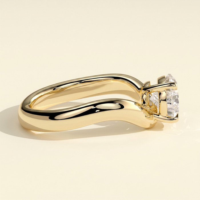 The Celina - Pear Cut Lab Grown Diamond East West Solitaire with Wave Band Engagement Ring