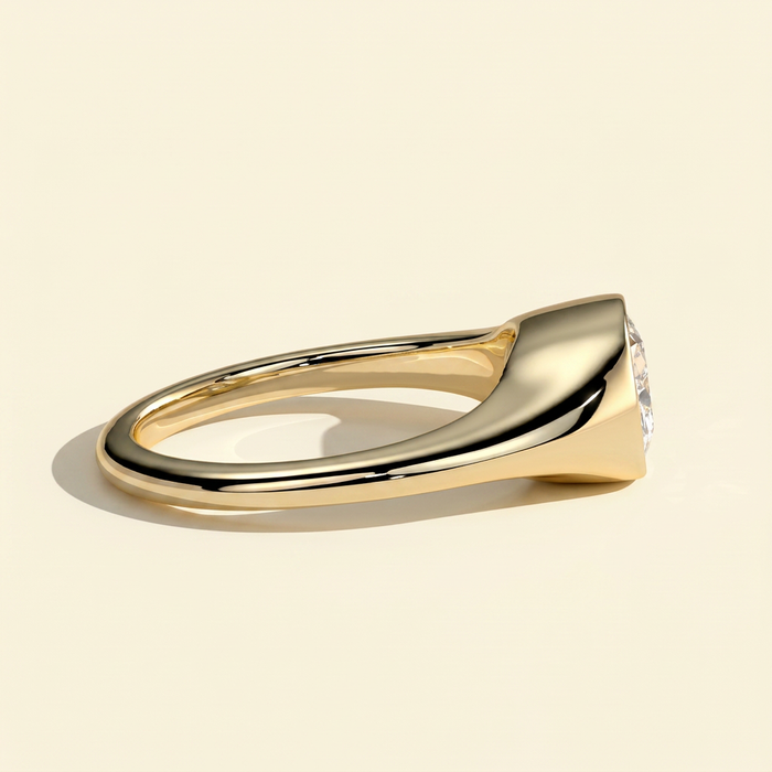 The Xara - Elongated Cushion Cut Lab Grown Diamond East West Bezel Set Solitaire with Signet Band Engagement Ring