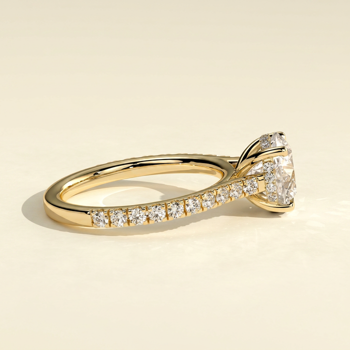 The Elora - Round Cut Lab Grown Diamond Ring with Hidden Halo & Pave Band