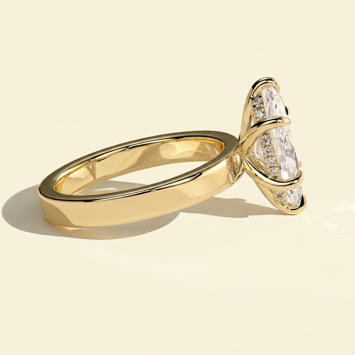 The Adamas - Marquise Lab Grown Diamond Ring with Cigar Band & Hidden Halo