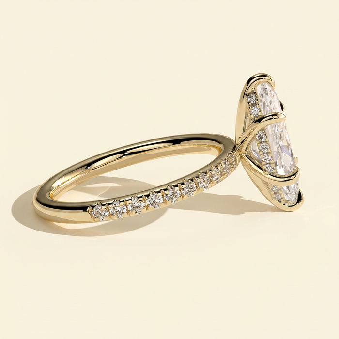 The Farelle - Marquise Cut Lab Grown Diamond Hidden Halo Solitaire with Pave Band Engagement Ring