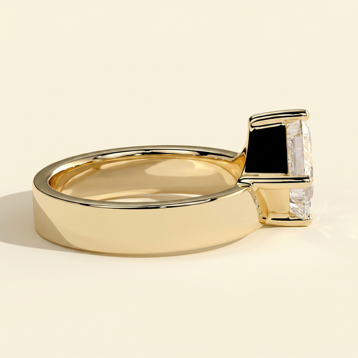 The Elodie - Princess Cut Lab Grown Diamond Solitaire Set on Point with Bold Cigar Band Engagement Ring
